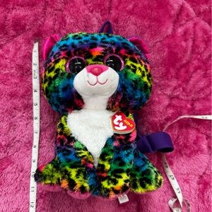 Ty Rainbow Leopard Plush Backpack with Sparkly Eyes